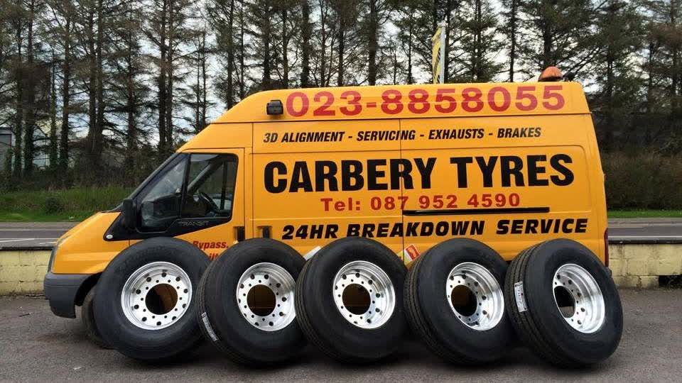 The Carbery Tyres van loaded with wheels on the N71 in Clonakilty